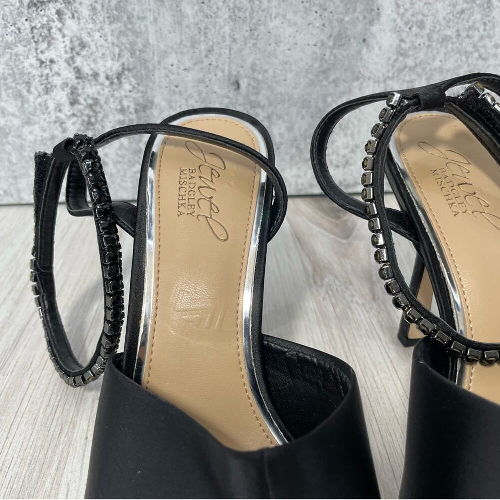 Jewel Badgley Mischka Satin Special Occasion Heels Black Sz 7.5 New - Picture 6 of 11